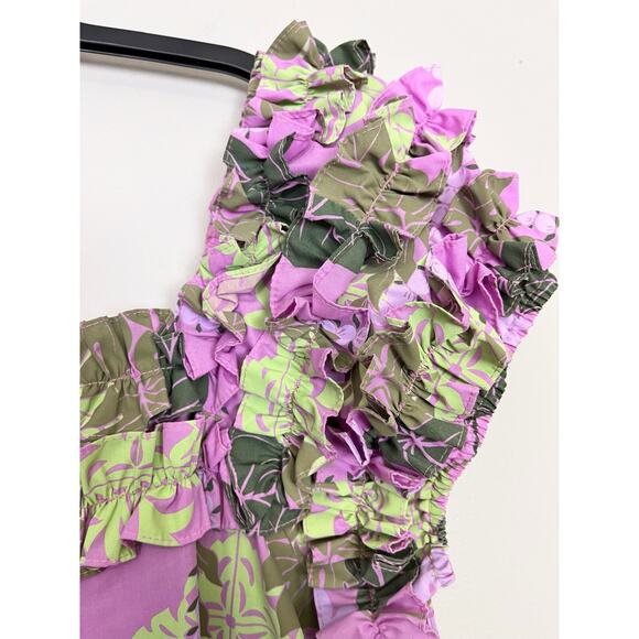 T&L MUUMUU FACTORY Purple Tropical Ruffle MuuMuu Dress Size L 11/12 - Picture 3 of 16